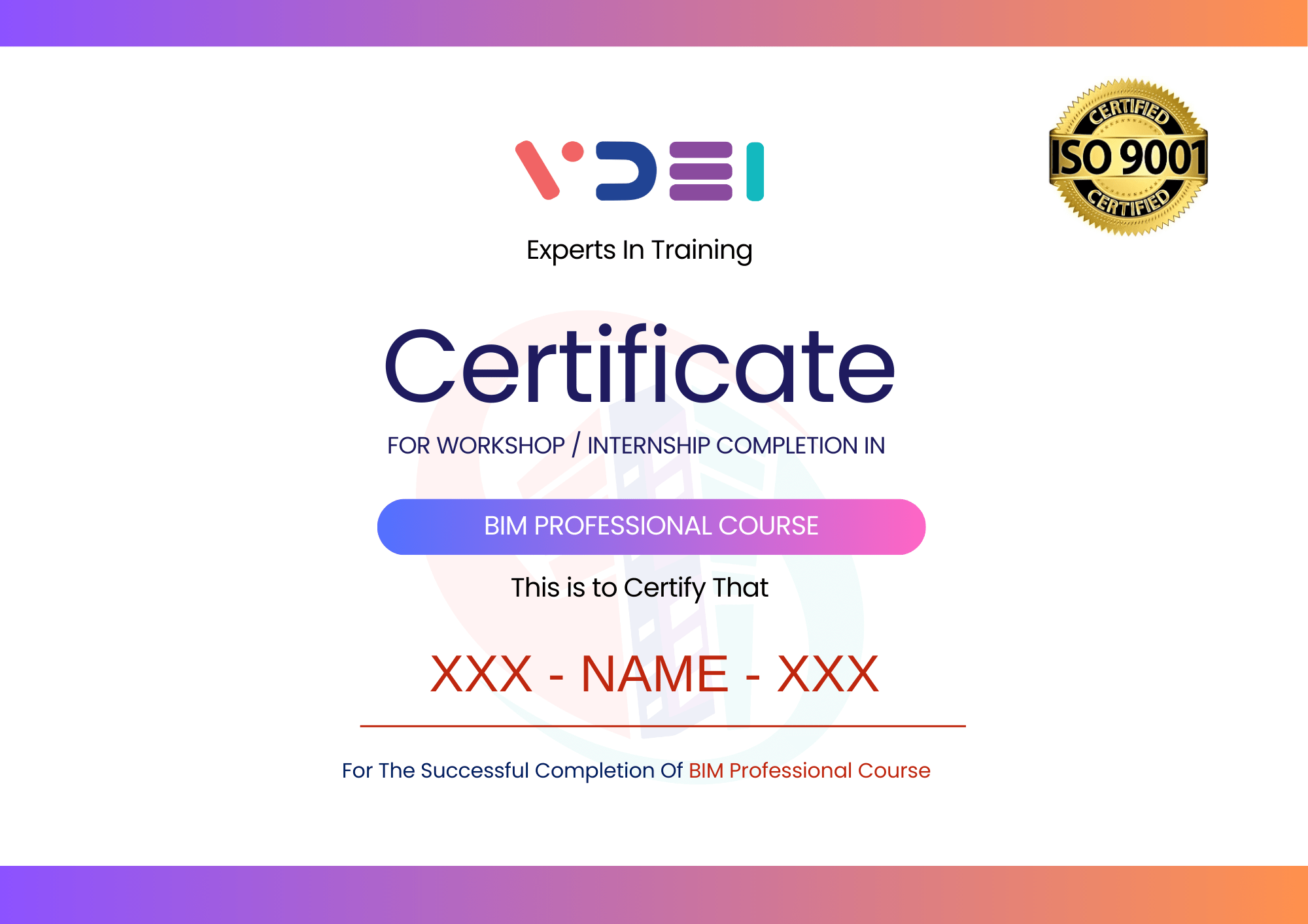 BIM Professional Course Certificate